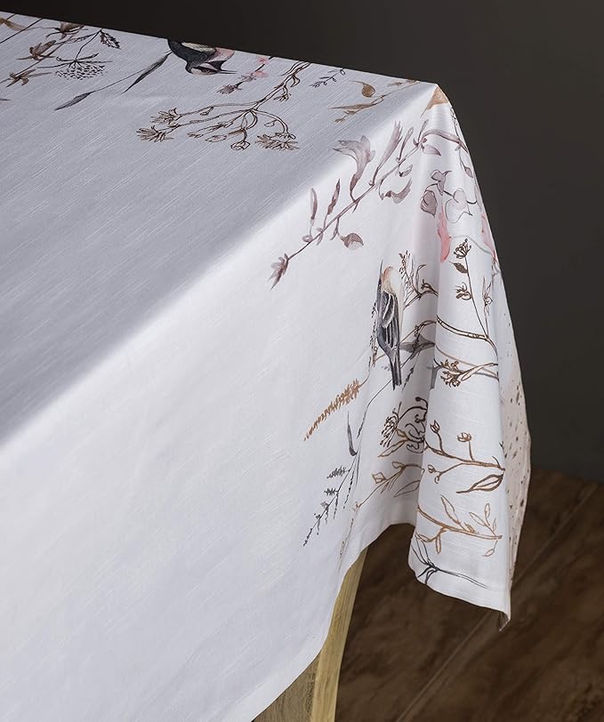 Maison d' Hermine Table Cloth Rectangle Table 100% Cotton 60 x 108 Inches Tablecloth Reusable Decorative for Dining Room Farmhouse Home Valentines Day Decorations Spring Summer- Meadow Florals - Brown