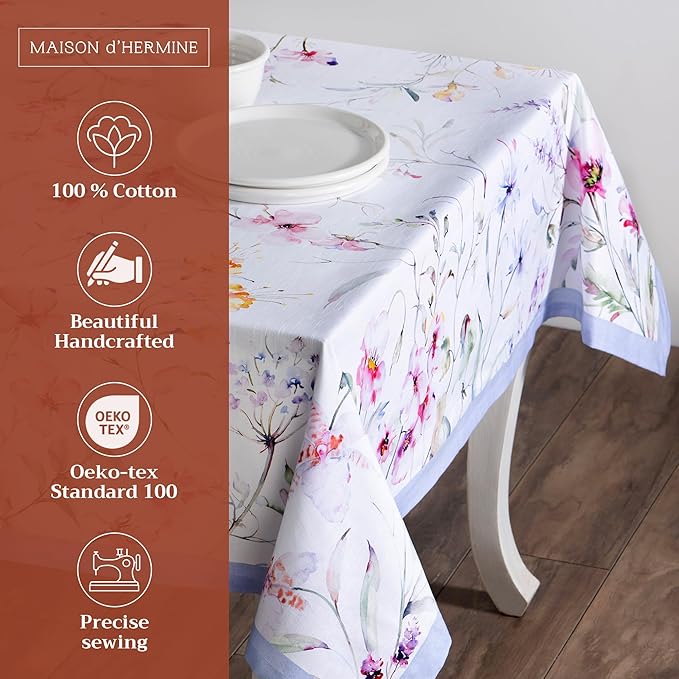 Maison d' Hermine Table Cloth Rectangle Table 100% Cotton 70 x 90 Inches Tablecloth Reusable Decorative for Dining Room Farmhouse Home Valentines Day Decorations Spring Summer - Summer Floral