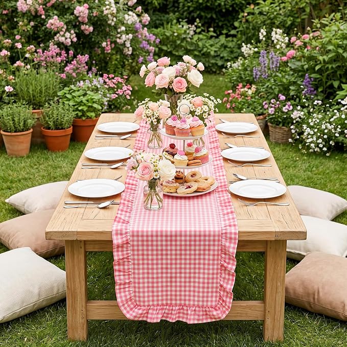 Eternal Beauty 14x72 Gingham Ruffle Table Runner - Image 9