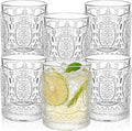 6 Pack Vintage Drinking Glasses, 13 OZ Cocktail Glassware Set, Embossed Water by YIMITEE