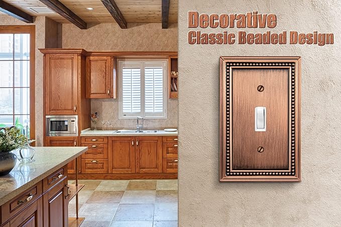 Henne Bery Sunken Pearls Heavy Duty Decorative Wall Plate Switch Plate Outlet Cover (Single Toggle, 3 Pack, Antique Copper)