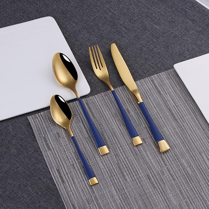Blue-Gold Silverware ZILNEHZ Flatware Set for 6 Stainless Steel Cutlery Set Elegance Luxury Tableware Set Forks and Spoons Utensil Sets for Home Restaurant Dishwasher Safe