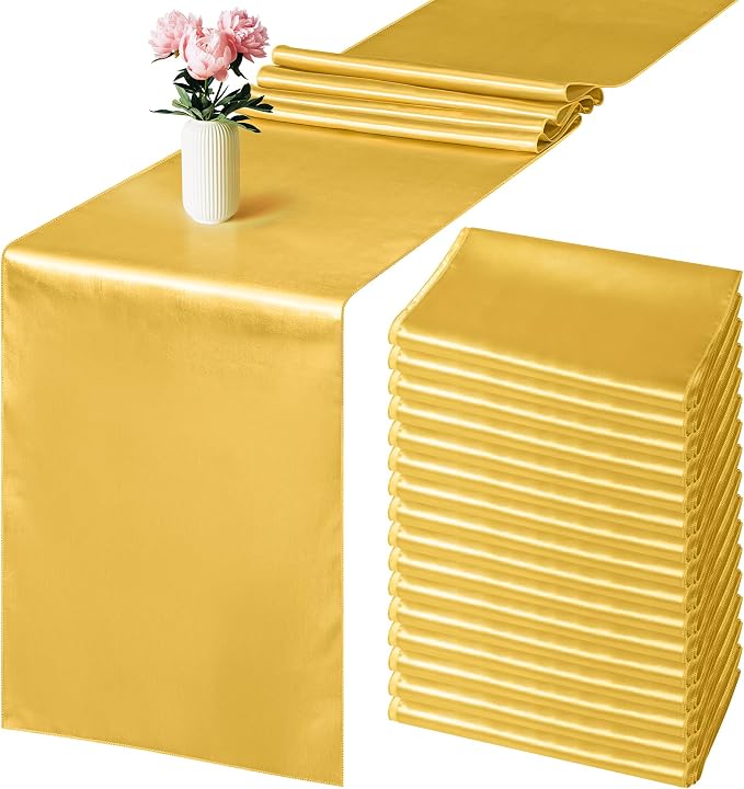 Aneco 16 Pack Satin Table Runner 12 x 108 Inch Gold Long Wedding Satin Silk by Aneco