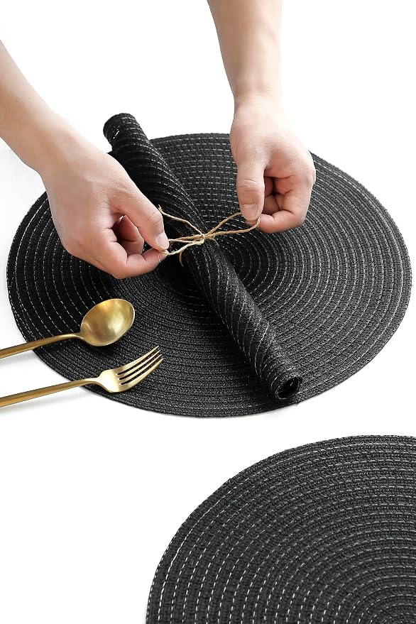 15 Inch Round Braided Placemats Set of 4, Washable Heat Resistant Cotton - Image 3