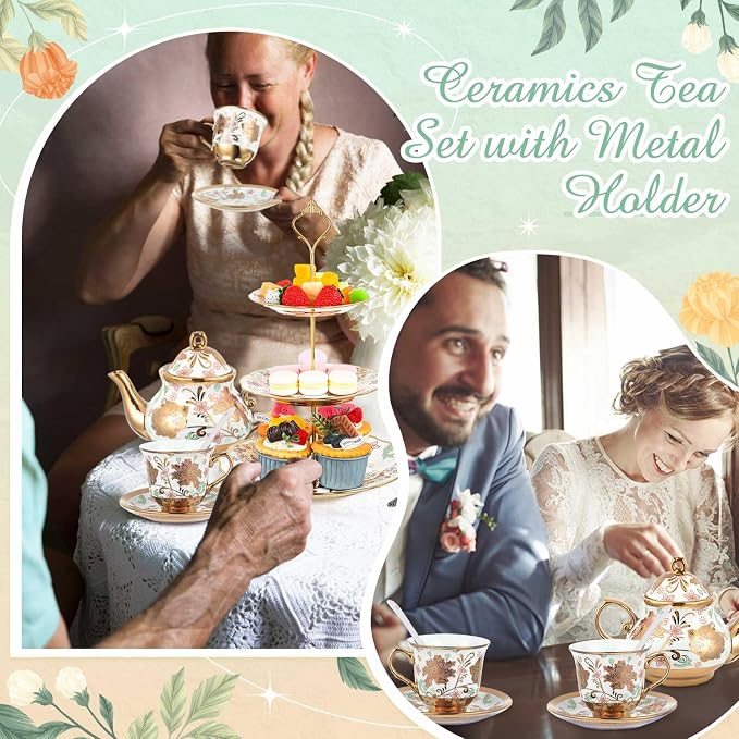 21 Pcs Porcelain Tea Set for Women Tea Party - Image 5