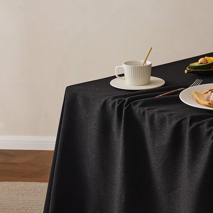 Linen Tablecloth with Tassels, Farmhouse Style Black Tablecloth, Water Resistant Burlap Tablecloths for Rectangle Table, 52x70 Inch Black