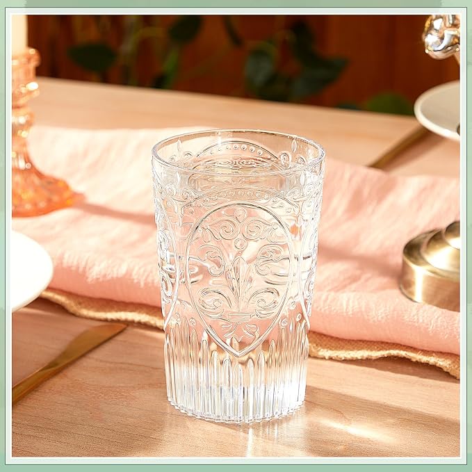 24 Pcs 16 oz Plastic Vintage Drinking Glasses Stemless Ribbed Highball Glasses - Image 4