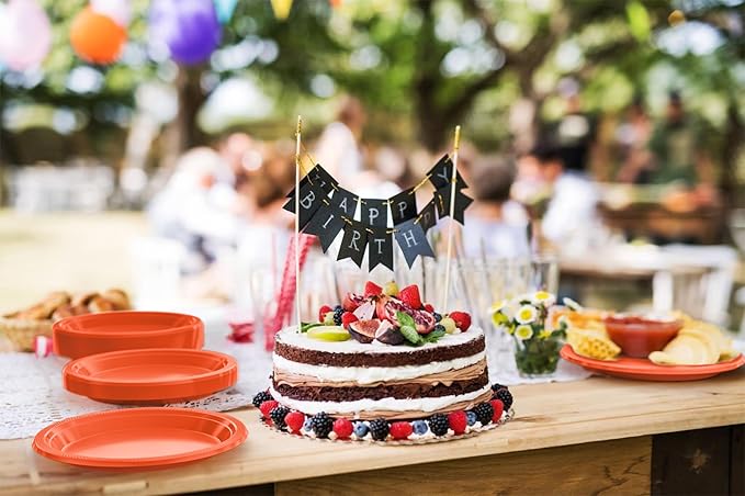 Orange Plastic Plates For Party 9" Orange Disposable Plates Heavy Duty 100 Pcs Plastic Dinnerware Sets Heavy Duty 350 GSM Disposable Dinnerware Set