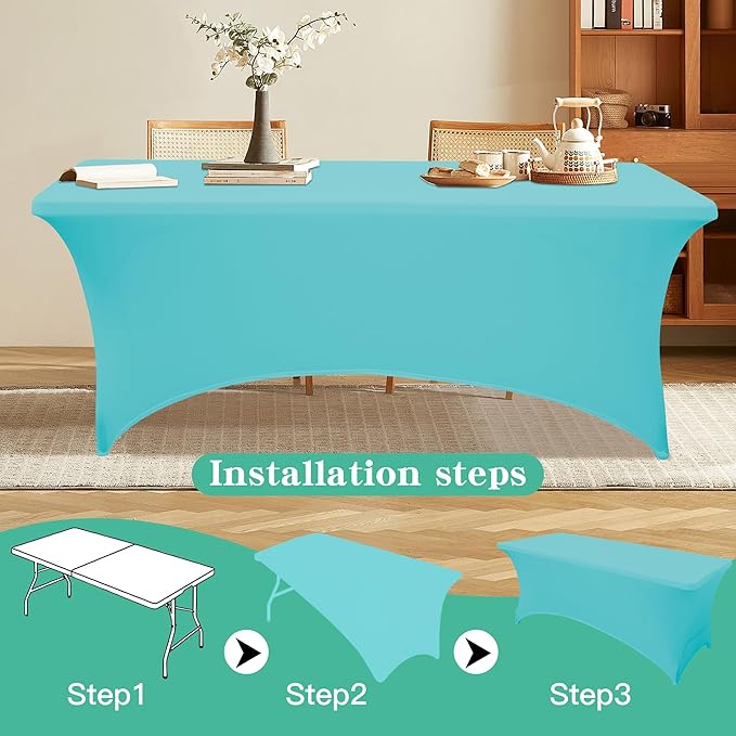 6FT Table Cloth for Rectangular Fitted Events Stretch Sky Blue Table Covers Washable Spandex Tablecloth Protector for Party, Wedding, Cocktail, Banquet, Festival