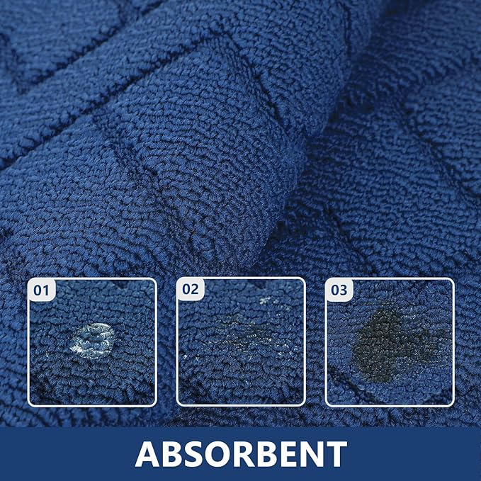 hicorfe Kitchen Rugs and Mats Sets,2 Pieces Super Absorbent Polypropylene Non-Slip Rug,Soft Comfort Floor Mat,Washable for Kitchen,Hallway,Office,Sink,Laundry(24" x 35"+24" x 35",Navy Blue)
