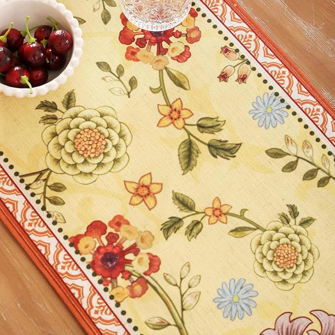 bilin gaier Designer French Linen Small Table Runner, Floral Pattern, Dining - Image 8