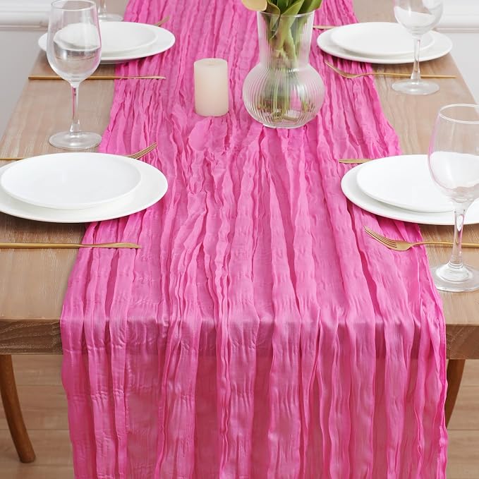 Asee'm 2pcs Hot Pink Cheesecloth Table Runner Summer 10FT Fuchsia Gauze | Boho - Image 2