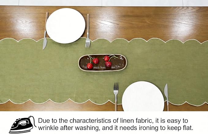 100% Natural Linen Rustic Scalloped Embroidery Table Runner 104 Inches Long - Image 5