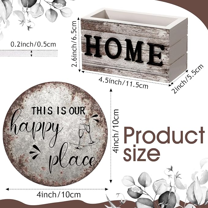 Queekay Coasters Set of 6 House Warming Gifts New Home Wooden Farmhouse Drink - Image 2