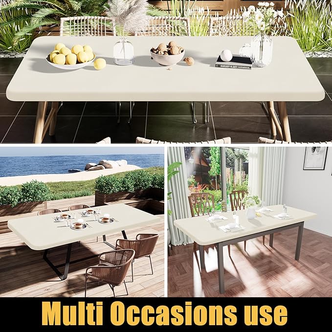 Smiry Rectangle Tablecloth, Elastic Fitted Flannel Backed Vinyl Tablecloths for 5ft Folding Tables, Waterproof Wipeable Table Covers for Indoor, Outdoor, Picnic and Camping (Beige, 30"x60")