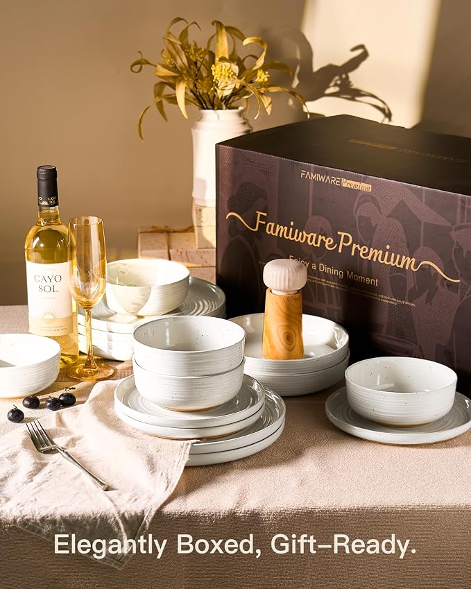 Stoneware Dinnerware Sets for 6, Plates and Bowls, Chip & Scratch Resistant - Image 7