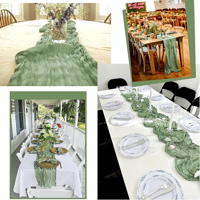 15 Pack Sage Green Table Runner 17 x 108inch Cheesecloth Table Runner Boho - Image 7