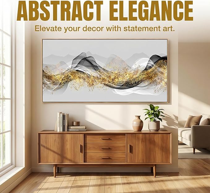 Tucai Decor Wall Art Modern light Luxury Abstract Gold ink Landscape Canvas Wall Art for Living Room and Bedroom Color Pictures Artwork Home Decor Canvas Print Wall Decor Ready to Hang 20x40inch (Framed)
