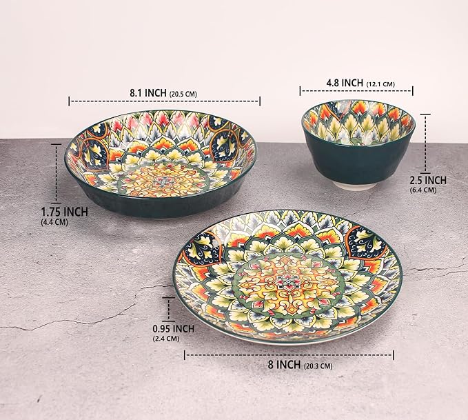 YA JU Mandala Dinnerware Sets Serves 4, Buffet Dinnerware, Boho Plates and - Image 2