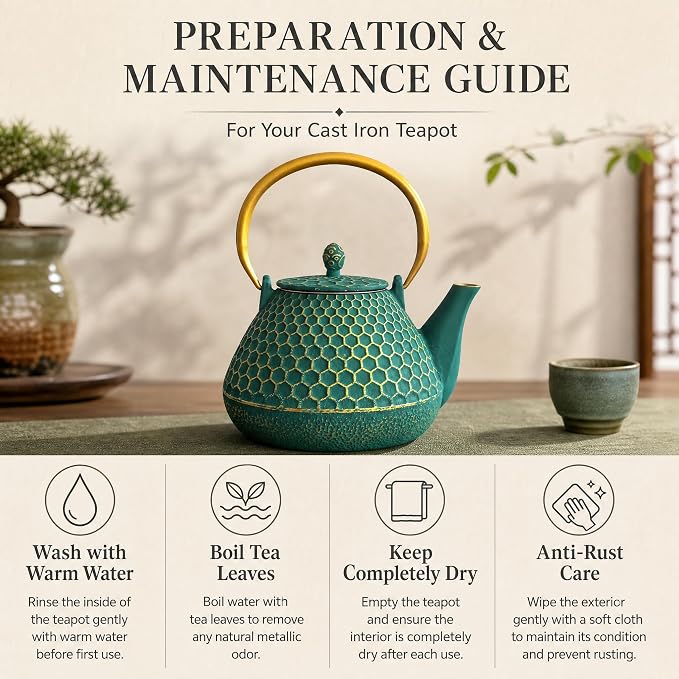 YJX 54oz Cast Iron Tea Kettle for Stovetop, Enameled Interior, Heavy and Durable - Image 7