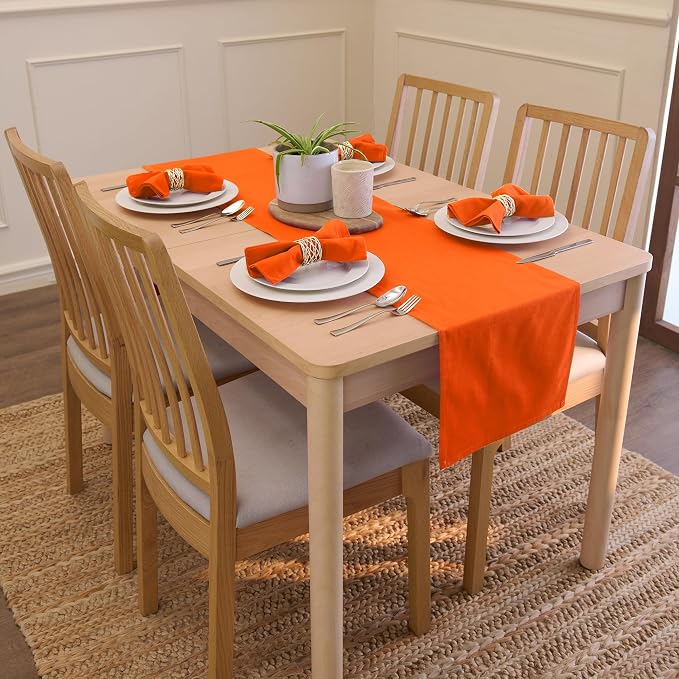 Encasa XO Table Runner, Cotton Canvas Dining Runner 13"x48" | Orange, 180 GSM - Image 2