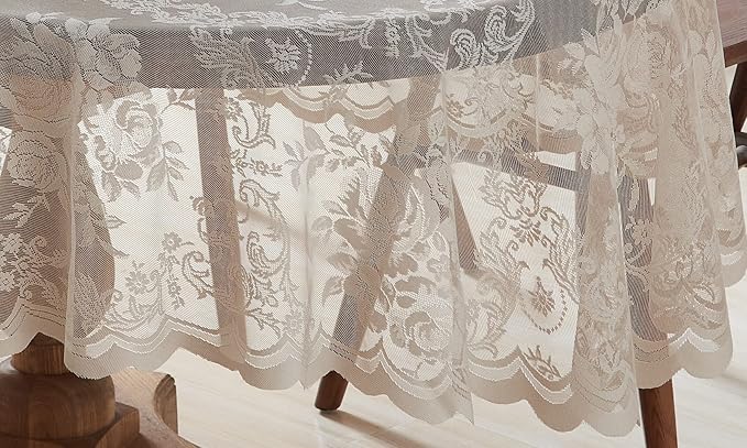 Warm Home Designs 60 x 84 Lace Tablecloth. Golden Linen Oval Tablecloth with English Rose Design. Oval Table Cloth, Rustic Tablecloth or Dining Table Cover for 6-8 Guests. LTC Linen Oval 84"