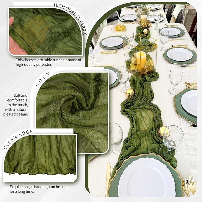 30 Pack Cheesecloth Table Runner 10FT Olive Green Table Runner Boho Gauze - Image 3