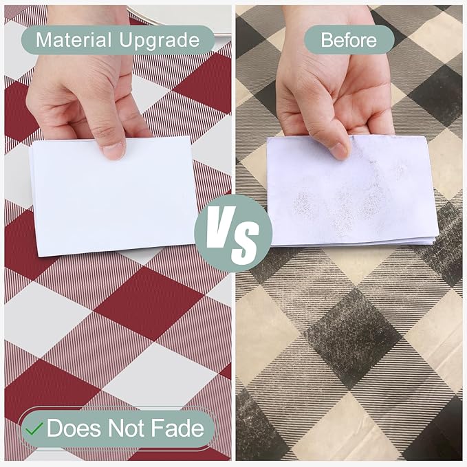 misaya Rectangle Waterproof Vinyl Table Cloth, Buffalo Flannel Backed Tablecloth, Wipeable Plastic Table Cover for Valentine's Day, Dinner, Kitchen, Outdoor (60" x 84", Burgundy and White)