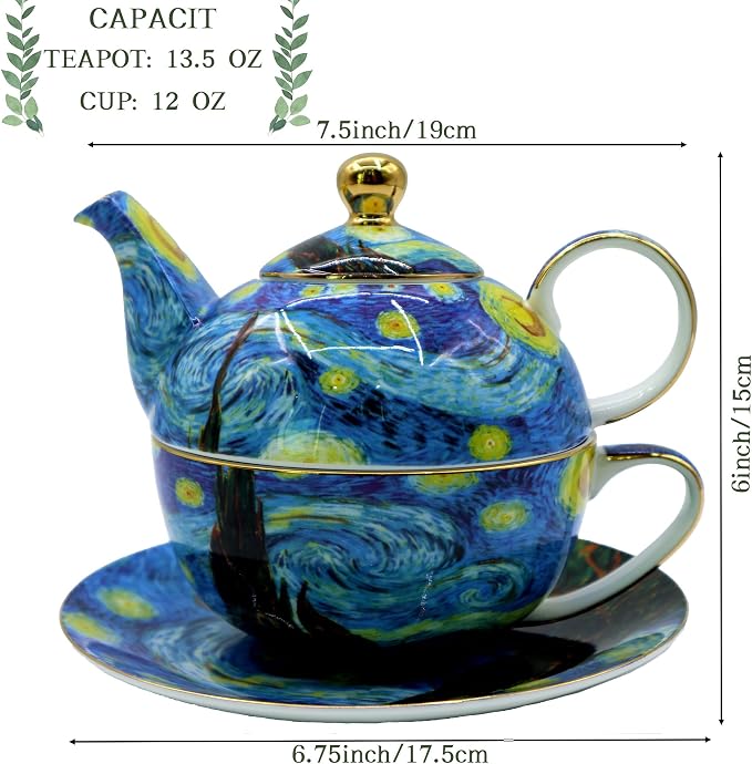 Porcelain 13 OZ Tea for One Teapot and Cup Set Vintage Floral Ceramic Tea Set - Image 2