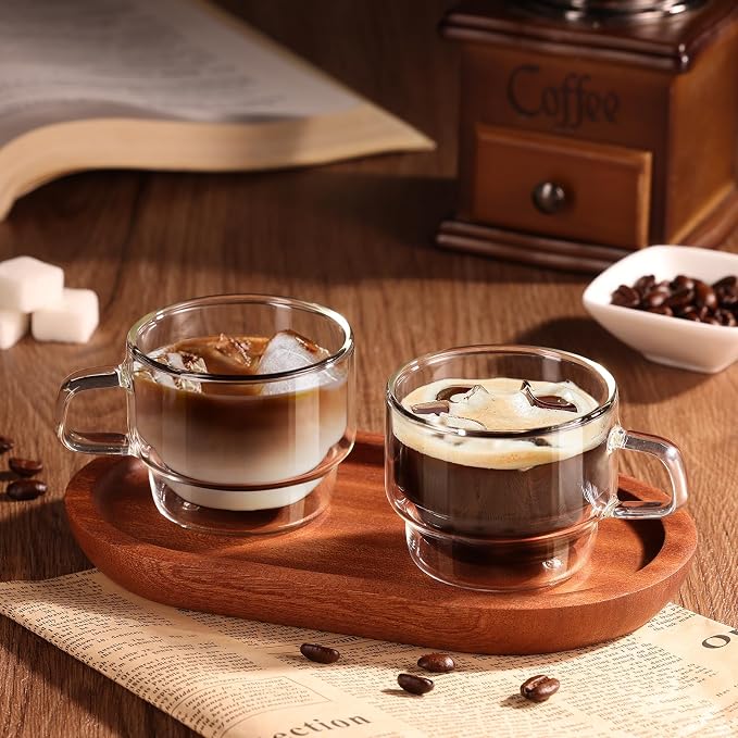 glastal Stackable Glass Cups 4 oz Espresso Glasses Double Walled Espresso Cups - Image 3