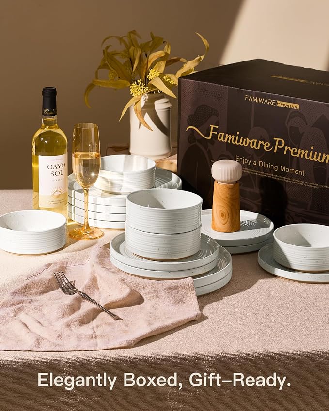 Stoneware Dinnerware Set for 8, Plates and Bowls - Image 7