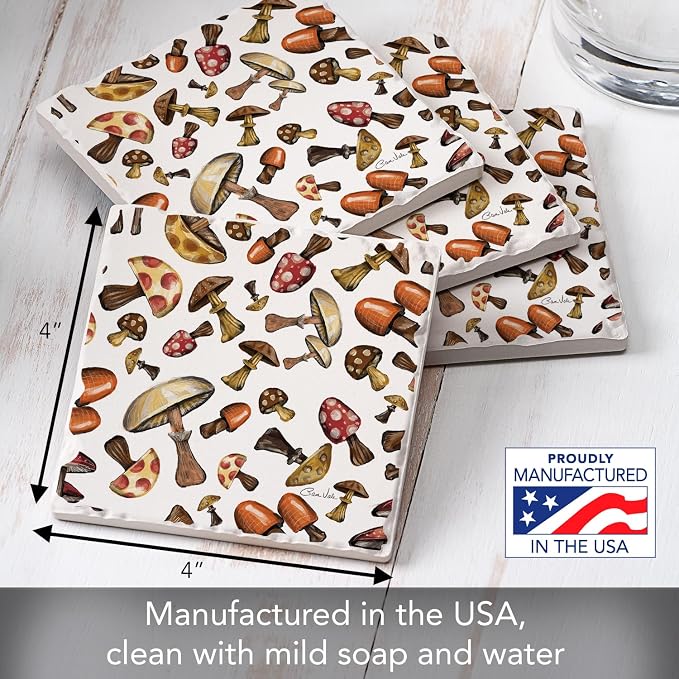 Thirstystone Mushroom Harvest 4 Pack Absorbent Tumbled Tile Stone Coasters | 4" - Image 6