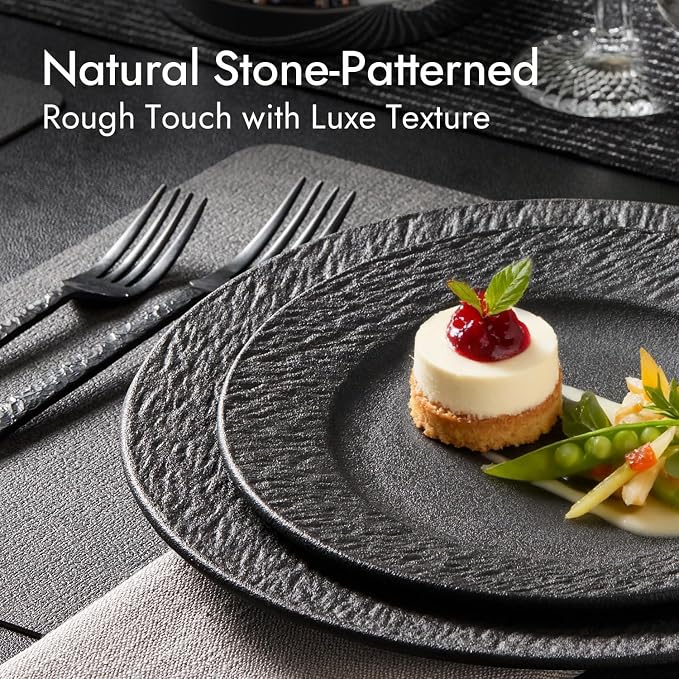 Black Dinnerware Sets with flatware, 32-Piece Matte Marble Pattern Premium - Image 5