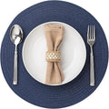 Round Placemats Set of 6 Woven Placemats Washable Braided Table Mats for Dining Table Heat Resistant Non-Slip Circle Place Mats(Navy Blue)