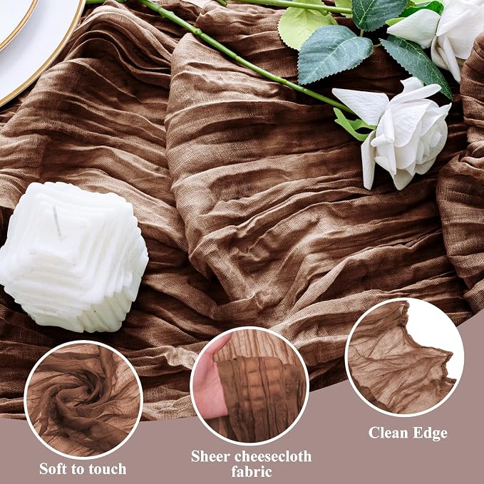 Cheesecloth Table Runner 10FT 12Pcs Brown Boho Gauze Rustic Sheer Runners | - Image 3