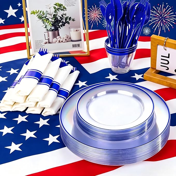 SUT 350 Pcs Blue and Clear Plastic Dinnerware Set - Image 4