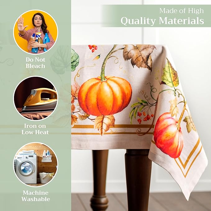 Maison d' Hermine Table Cloth Rectangle Table 100% Cotton 60 x 108 Inches Fall Tablecloth Reusable Everyday Use for Thanksgiving Christmas Decorations Dining Farmhouse Party (Potiron)