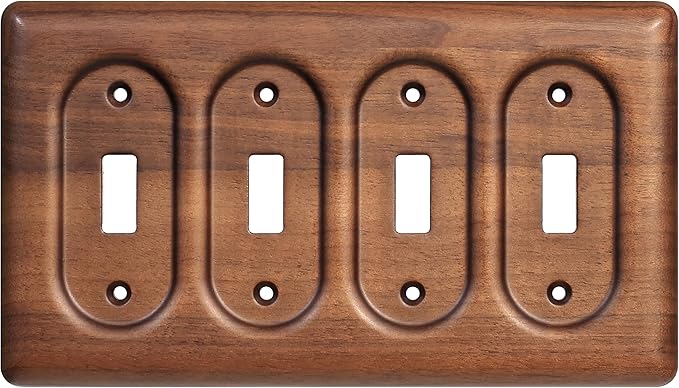 4-Gang Four Light Switch Plate Handcrafted North American Walnut Wall Plate for Rustic and Stylish Homes
