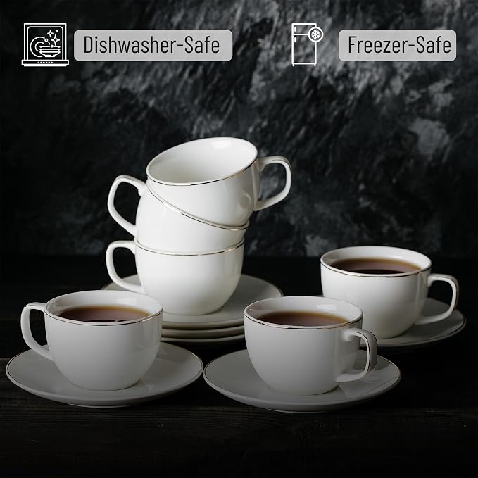 BTaT- Cappuccino Cups with Saucers 7 oz, Dishwasher Safe, Au Lait, Flat White - Image 3