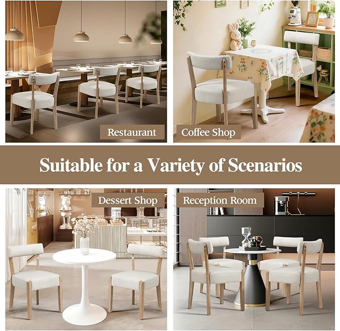 Modern Dining Chairs Set of 6 – Mid-Century Modern Faux Leather Upholstered Kitchen & Dining Room Chairs with Curved Back, Oversized Rounded Seat, Sturdy Wood Frame, Beige