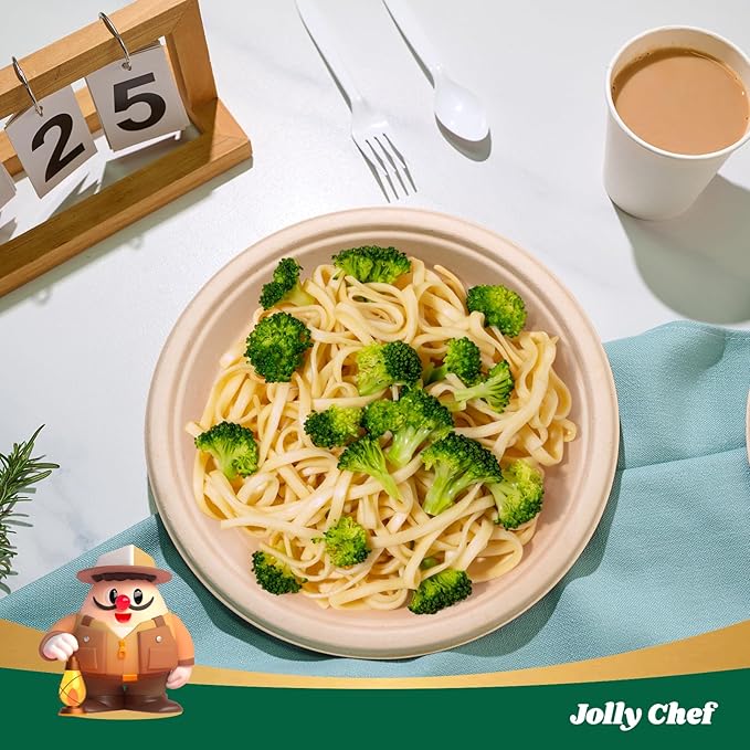 JOLLY CHEF Compostable Heavy Duty Plates 𝟭𝟬 𝗜𝗻𝗰𝗵 [𝟭𝟮𝟱 𝗣𝗮𝗰𝗸] Eco-Friendly Disposable Paper Plates Natural Bagasse Biodegradable Sugarcane Bulk for Party Hot Cold Dinner Christmas (Brown)