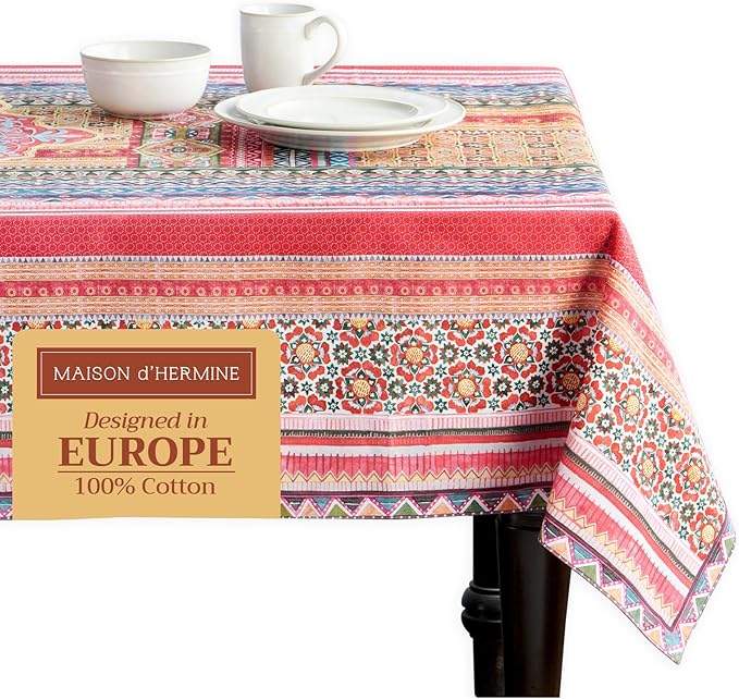 Maison d' Hermine Table Cloth Rectangle Table 100% Cotton 70 x 120 Inches Fall Tablecloth Reusable Everyday Use for Thanksgiving Christmas Decorations Dining Farmhouse Party (Ispahan)