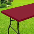 Smiry Rectangle Picnic Table Cloth, Waterproof Elastic Fitted Tablecloths for 8 Foot Tables, Washable Polyester Table Cover for Camping, Indoor and Outdoor (Wine Red, 30"x96")