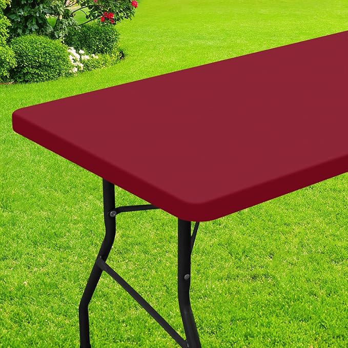 Smiry Rectangle Picnic Table Cloth, Waterproof Elastic Fitted Tablecloths for 4 Foot Tables, Washable Polyester Table Cover for Camping, Indoor and Outdoor (Wine Red, 30"x48")