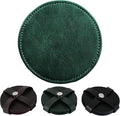 Genuine Leather, Premium Table Coasters by Leatherific, Round, 4 inch, Set of 6, with Holster, Handcrafted, Hand Made, Non Slip Drink Mats, Green (Forest Green, 4")
