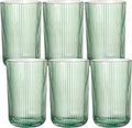Green Ribbed Highball Glasses Set of 6, 13.2oz Sage Green Colored Glassware by Vintacicle