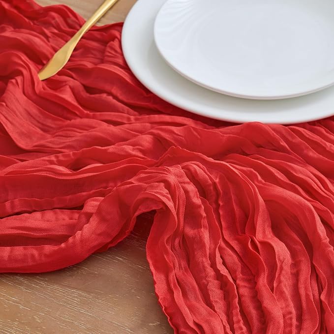 Asee'm 3pcs Red Cheesecloth Table Runner Christmas 10FT Boho Rustic Gauze | - Image 4