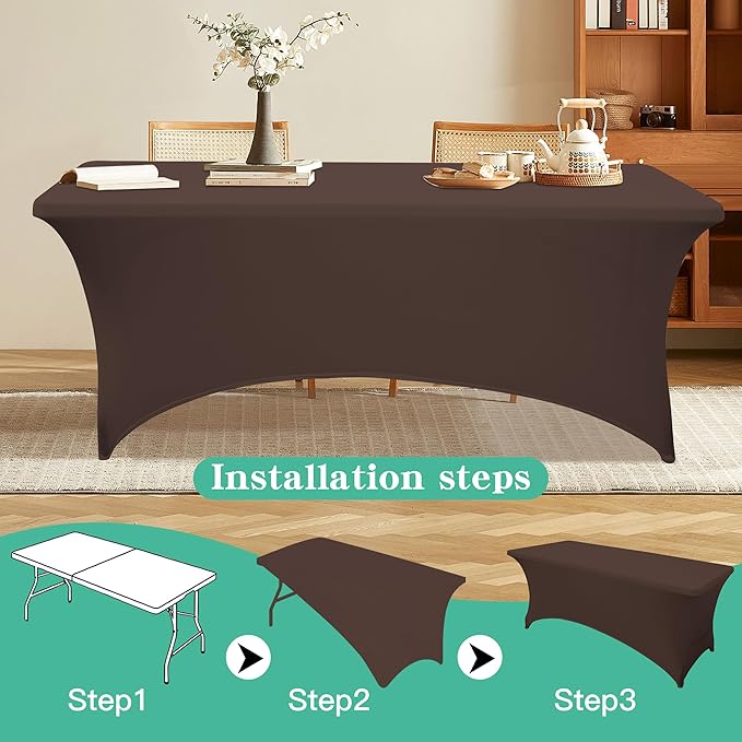 4FT Table Cloth for Rectangular Fitted Events Stretch Black Table Covers Washable Spandex Tablecloth Protector for Party, Wedding, Cocktail, Banquet, Festival