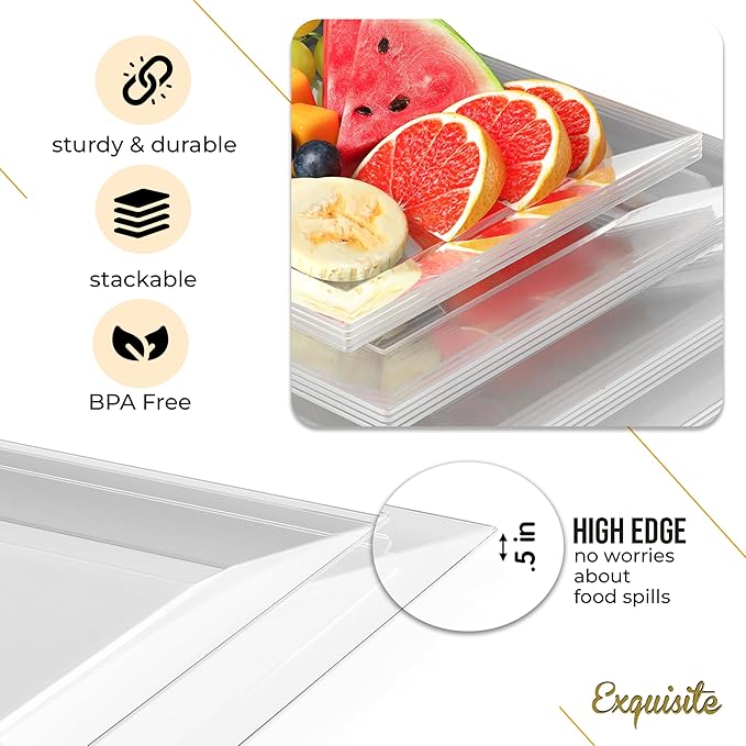 Exquisite Plastic Serving Trays For Party - 40 Pcs 7.5 Inch Clear Serving Platters, Plastic Trays For Food, Clear Tray, Food Tray Disposable Platters For Parties, Catering & Buffet