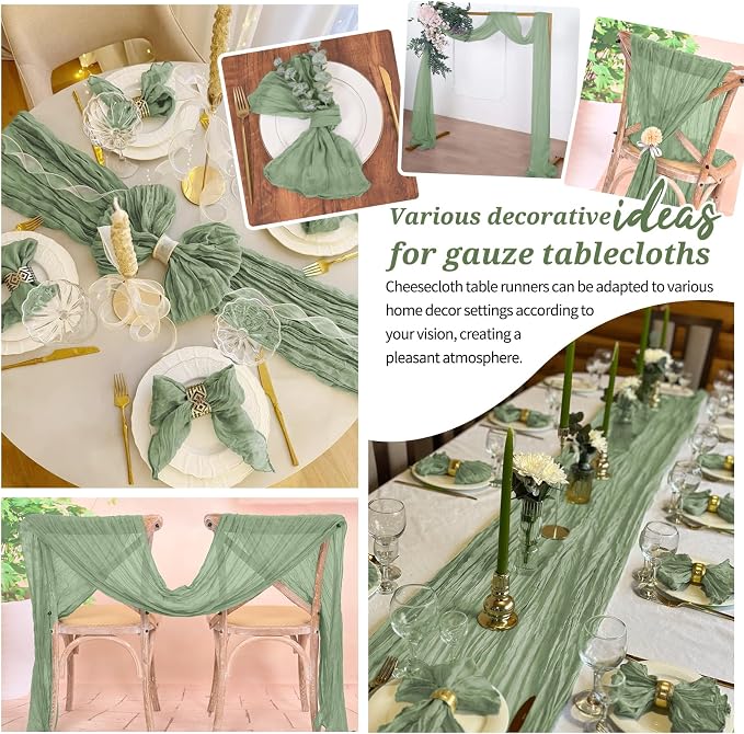 Pesonlook Cheesecloth Table Runner Sage Green, 20 Pack 17.7x108 inch, Long | - Image 8
